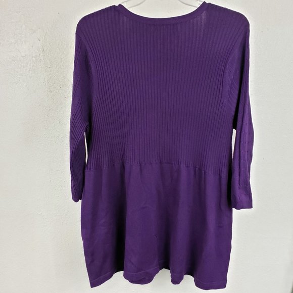 Liv On Women's Purple Knit V Neck Shirt Top Blouse Sweater Mini Dress Tunic - Picture 6 of 10